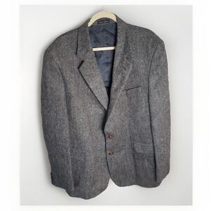JD Christopher Wool Black Tweed Sports Coat 48R Wood Buttons Made Ukraine